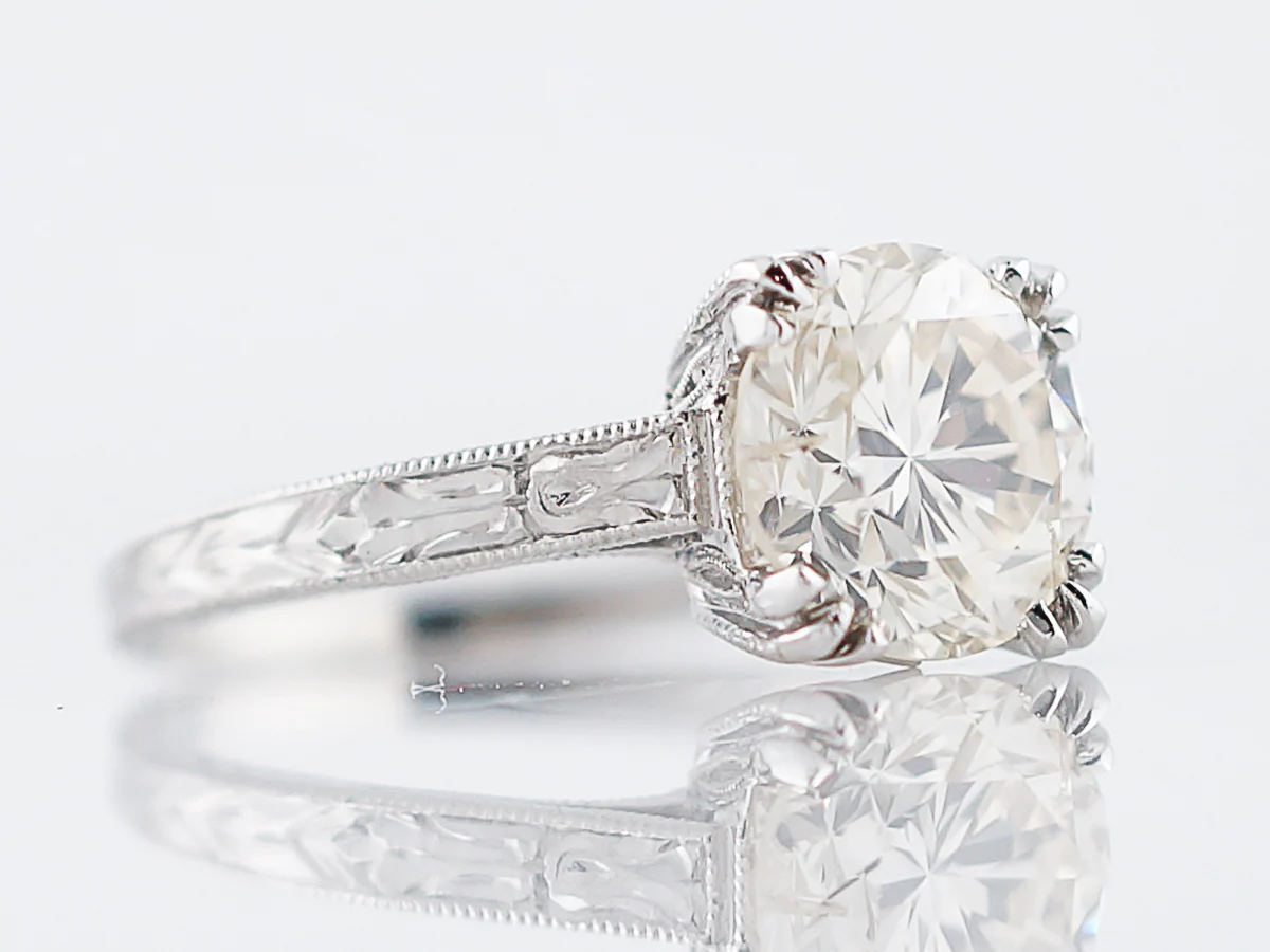 Antique Engagement Ring Art Deco 1.55 Round Brilliant Cut Diamond in Platinum - Image 3