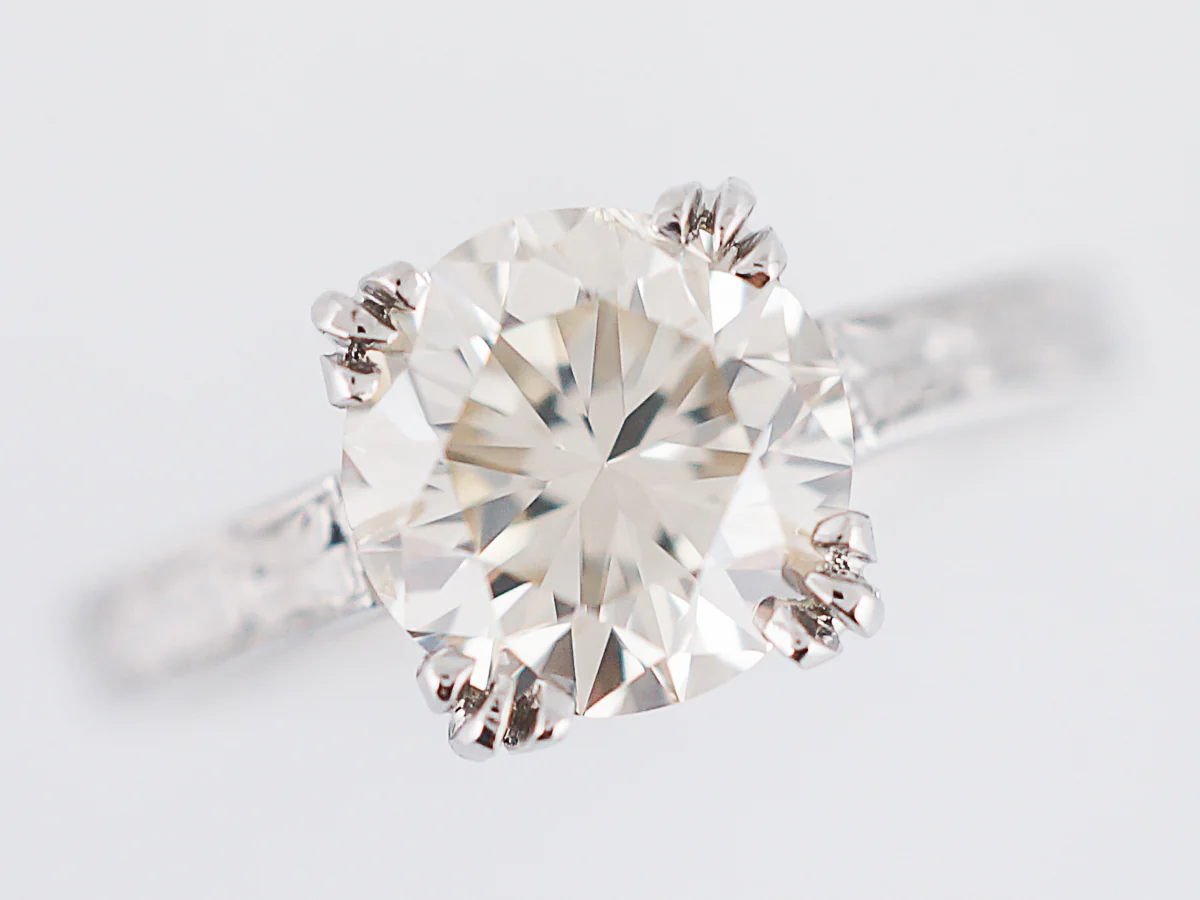 Antique Engagement Ring Art Deco 1.55 Round Brilliant Cut Diamond in Platinum - Image 4