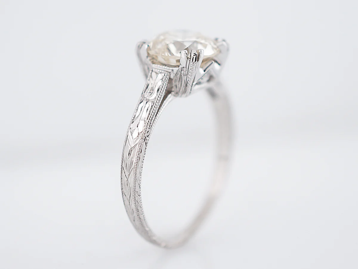 Antique Engagement Ring Art Deco 1.55 Round Brilliant Cut Diamond in Platinum - Image 5