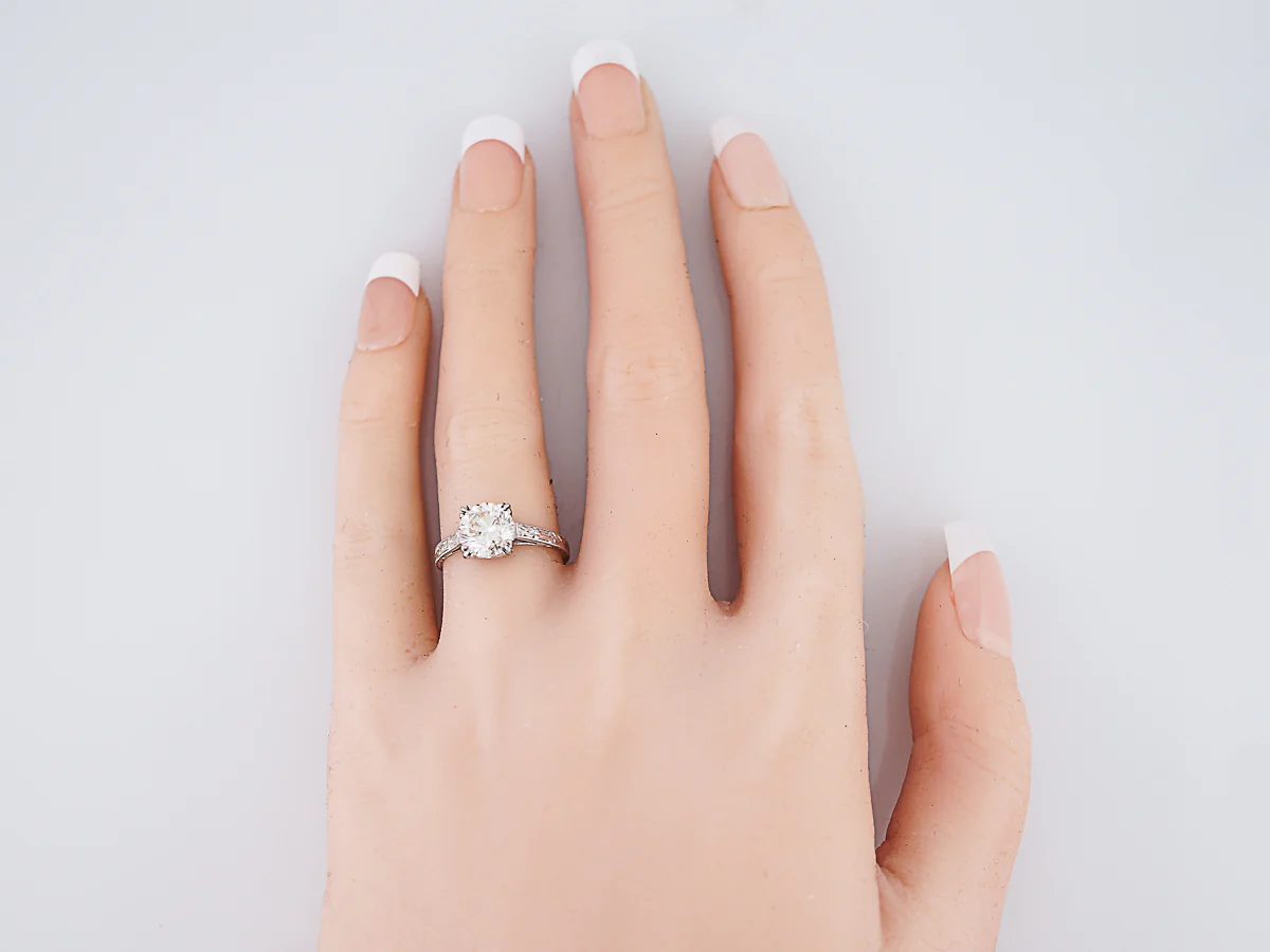 Antique Engagement Ring Art Deco 1.55 Round Brilliant Cut Diamond in Platinum - Image 7