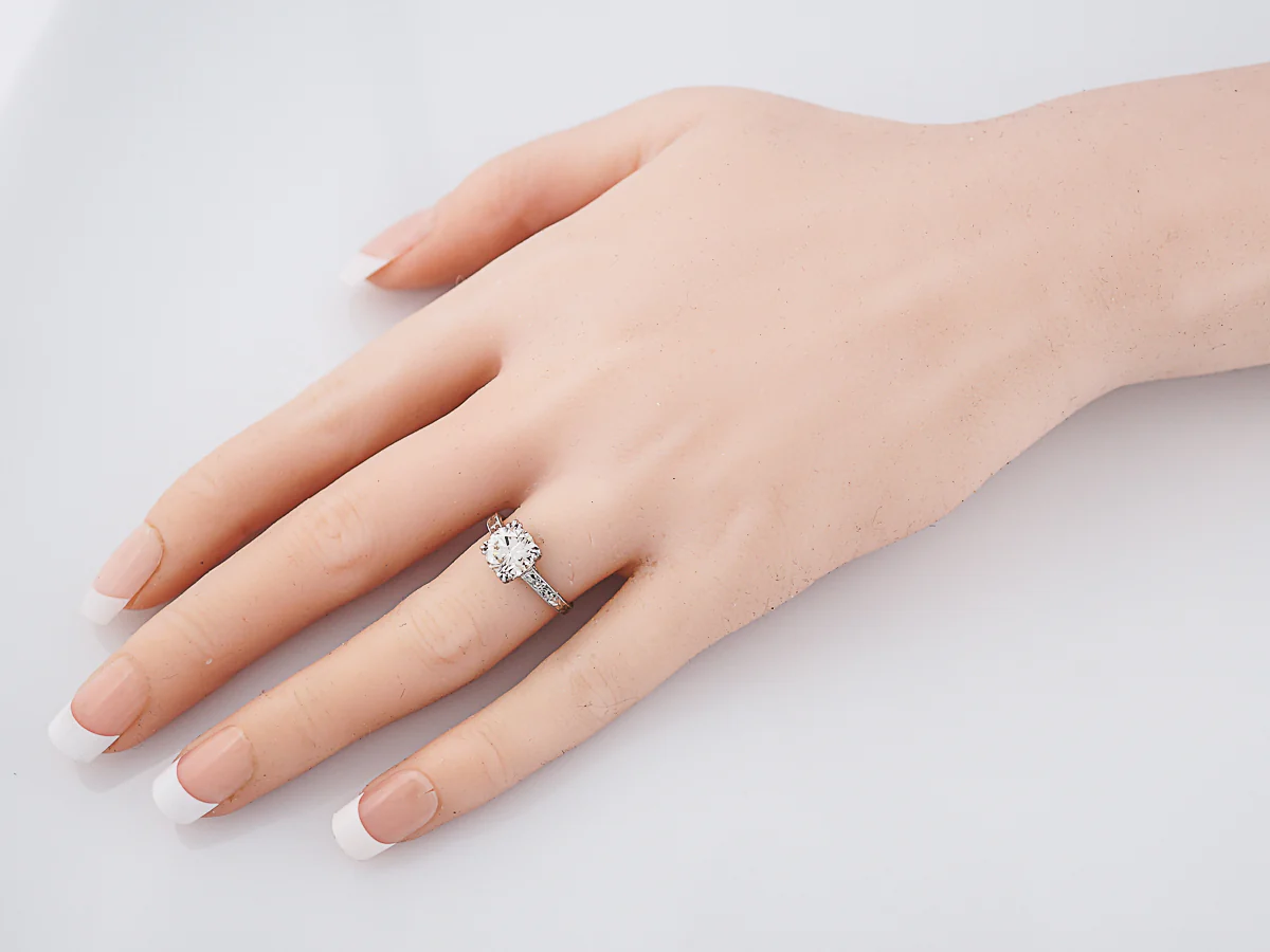 Antique Engagement Ring Art Deco 1.55 Round Brilliant Cut Diamond in Platinum - Image 8
