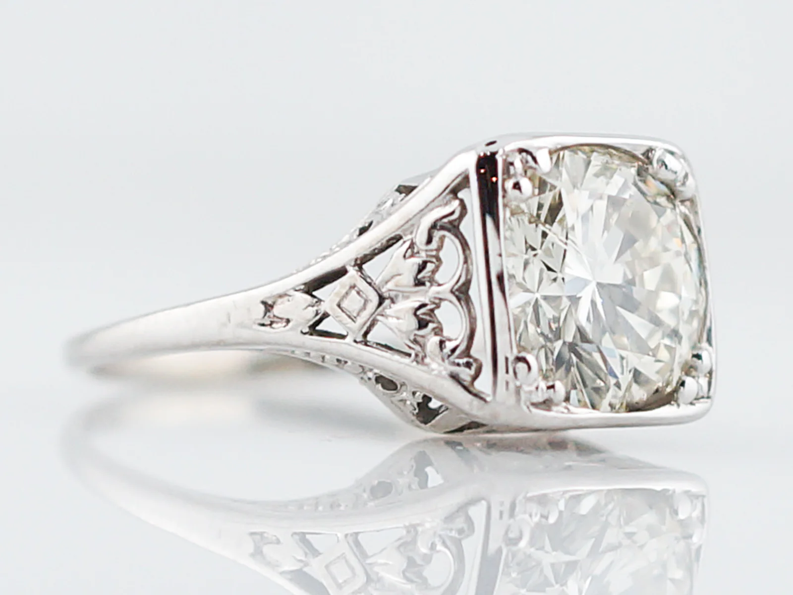 Antique Engagement Ring Art Deco 1.84 Round Brilliant Cut Diamond in 14k White Gold - Image 3