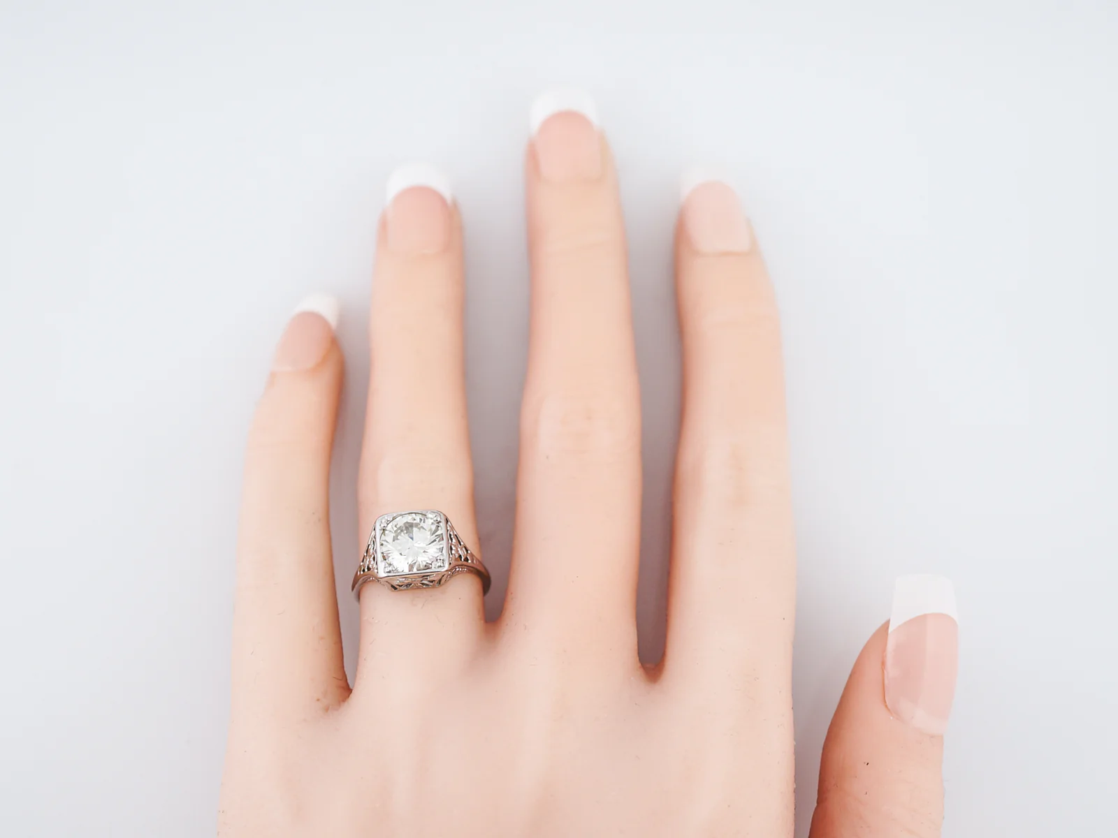 Antique Engagement Ring Art Deco 1.84 Round Brilliant Cut Diamond in 14k White Gold - Image 6