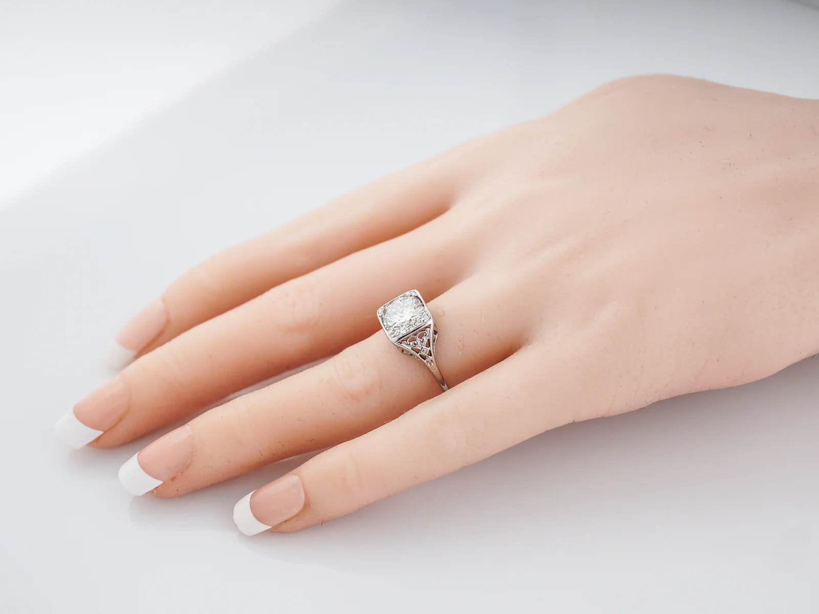 Antique Engagement Ring Art Deco 1.84 Round Brilliant Cut Diamond in 14k White Gold - Image 7
