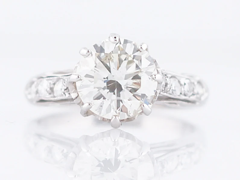 Antique Engagement Ring Art Deco 1.88 Round Brilliant Cut Diamond in Platinum