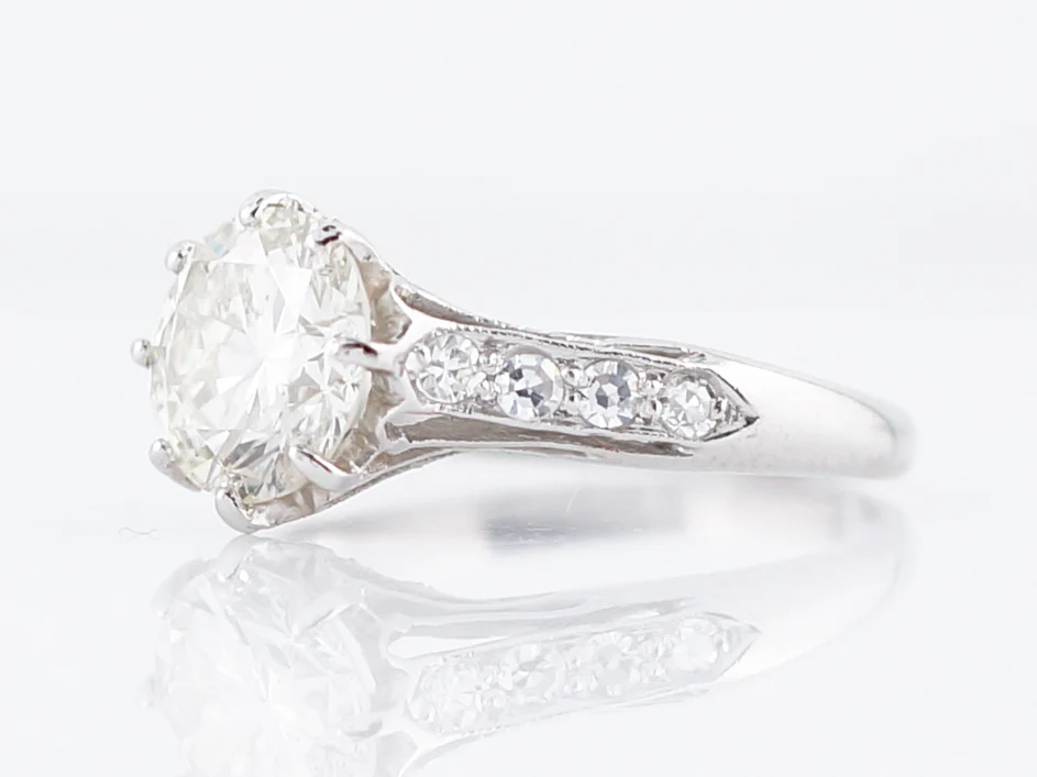 Antique Engagement Ring Art Deco 1.88 Round Brilliant Cut Diamond in Platinum - Image 2
