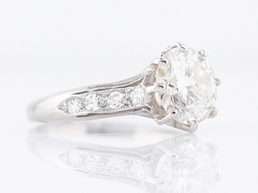 Antique Engagement Ring Art Deco 1.88 Round Brilliant Cut Diamond in Platinum - Image 3