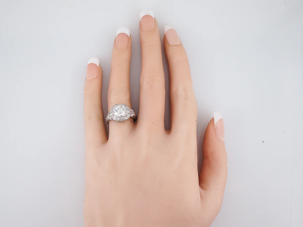 Antique Engagement Ring Art Deco 1.97 GIA Round Brilliant Cut Diamond in Platinum - Image 6