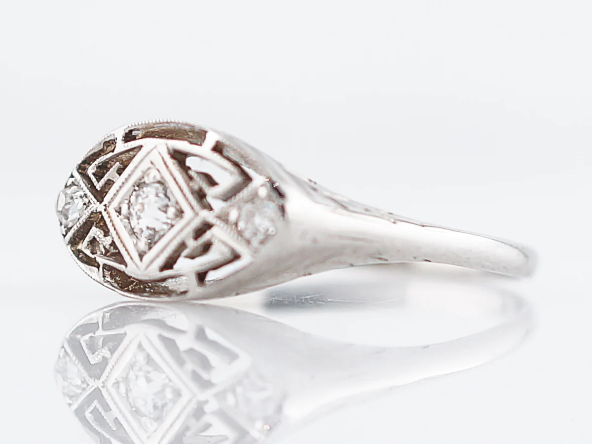 Antique Engagement Ring Art Deco .10 Old European Cut Diamonds in 14k White Gold - Image 2