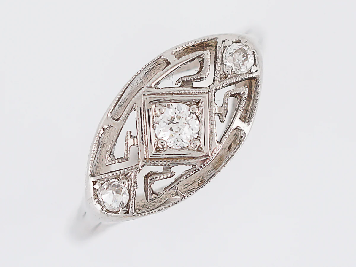 Antique Engagement Ring Art Deco .10 Old European Cut Diamonds in 14k White Gold - Image 5
