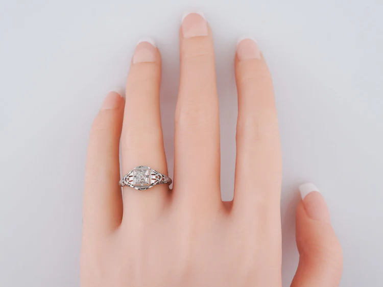 Antique Engagement Ring Art Deco .18ct Old Mine Cut Diamond in Vintage 18k White Gold - Image 6