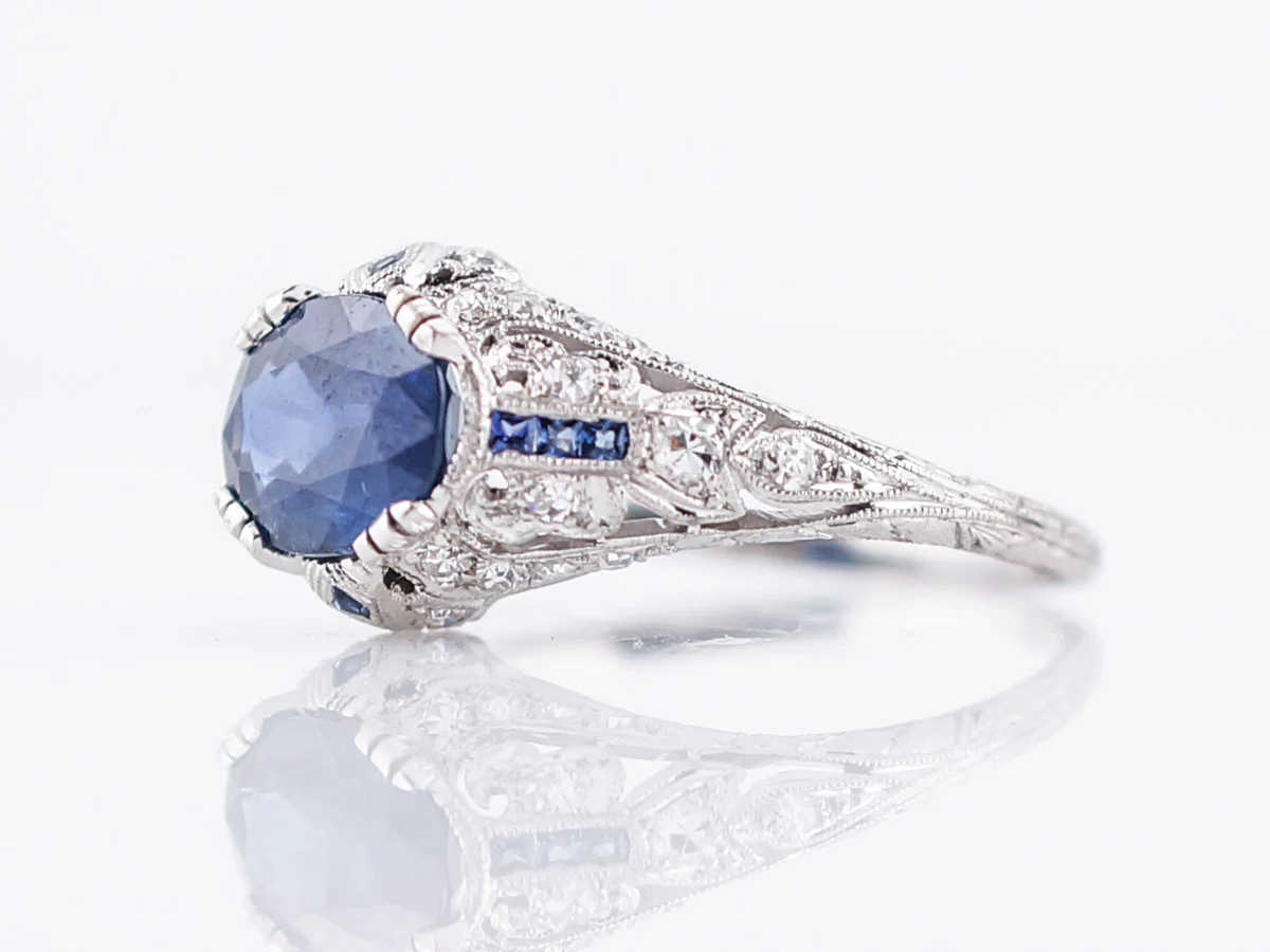 Antique Engagement Ring Art Deco 2.40 Oval Cut Sapphire in Platinum - Image 2