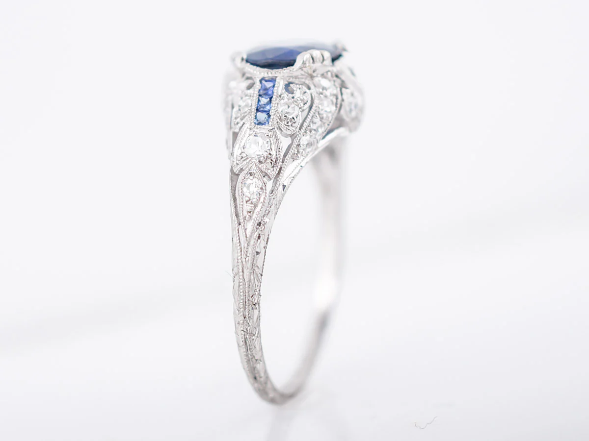 Antique Engagement Ring Art Deco 2.40 Oval Cut Sapphire in Platinum - Image 4