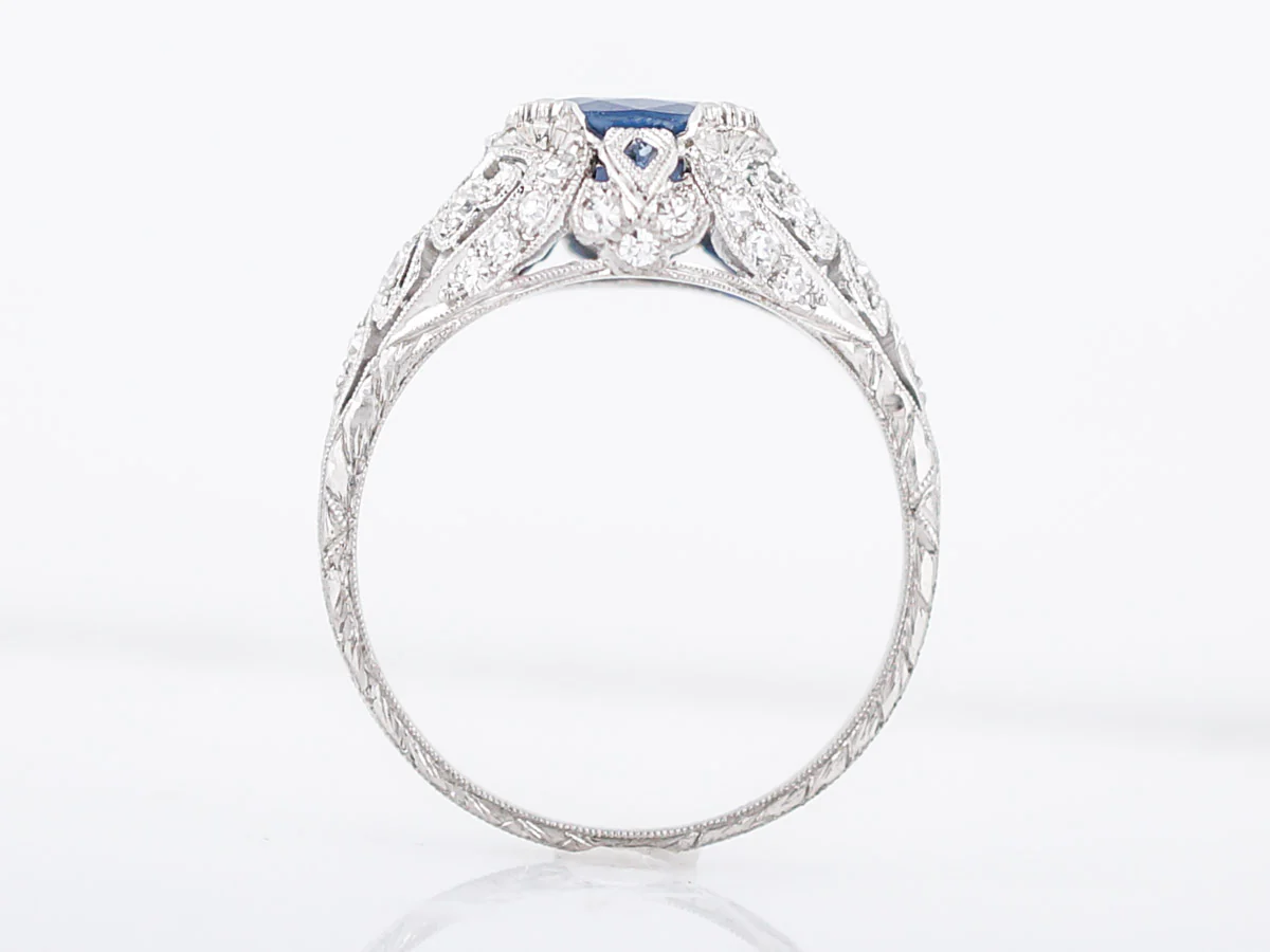 Antique Engagement Ring Art Deco 2.40 Oval Cut Sapphire in Platinum - Image 5