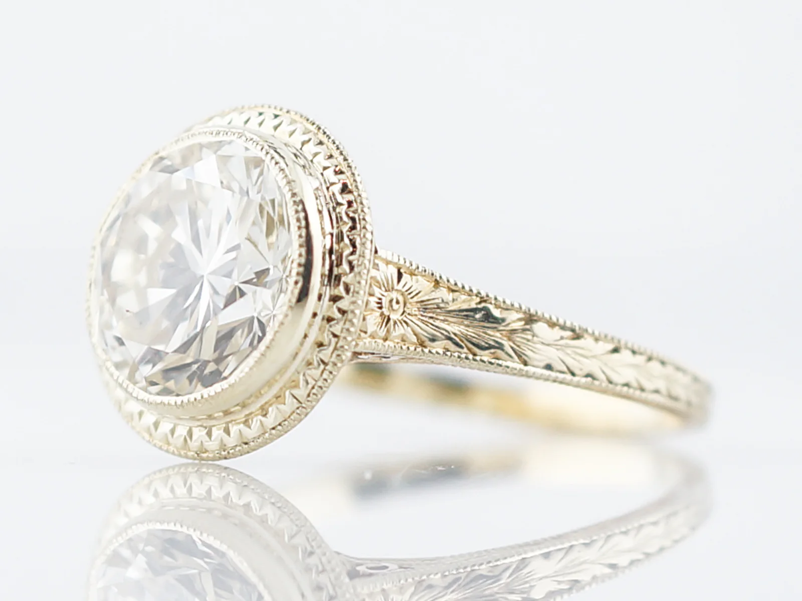 Antique Engagement Ring Art Deco 2.59 Round Brilliant Cut Diamond in 14K in Yellow Gold - Image 2