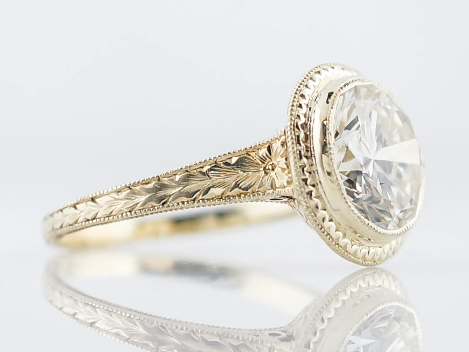Antique Engagement Ring Art Deco 2.59 Round Brilliant Cut Diamond in 14K in Yellow Gold - Image 3