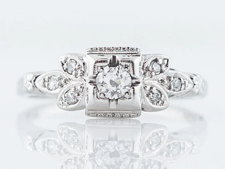 Antique Engagement Ring Art Deco .20 Old European Cut Diamond in 18k White Gold