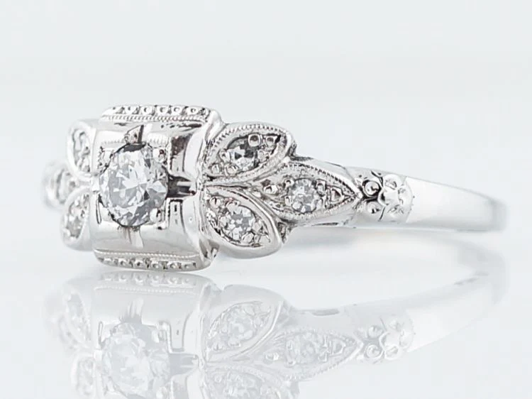 Antique Engagement Ring Art Deco .20 Old European Cut Diamond in 18k White Gold - Image 2