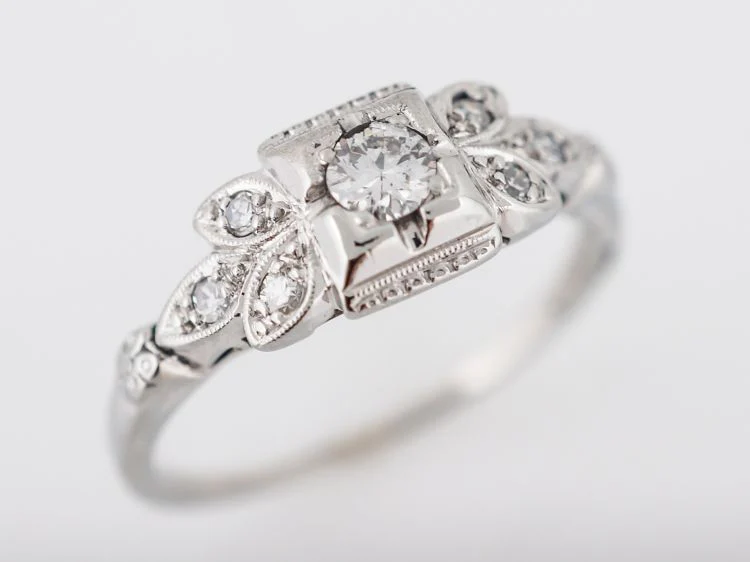 Antique Engagement Ring Art Deco .20 Old European Cut Diamond in 18k White Gold - Image 4