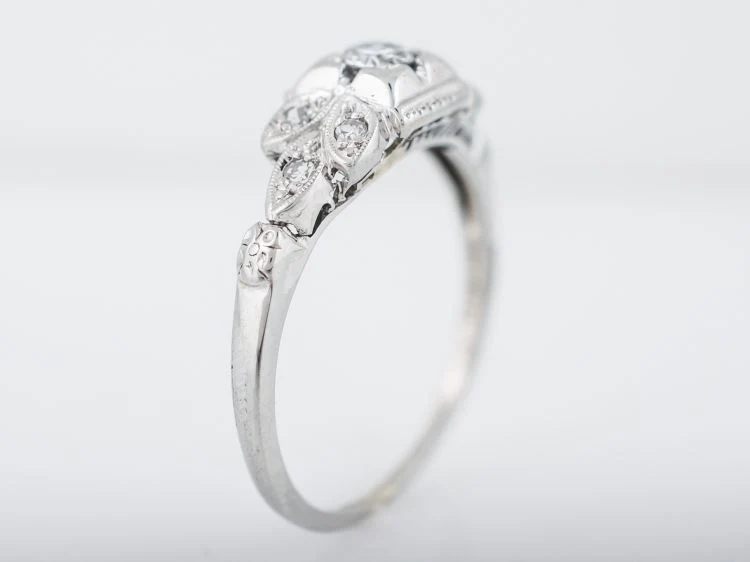Antique Engagement Ring Art Deco .20 Old European Cut Diamond in 18k White Gold - Image 5