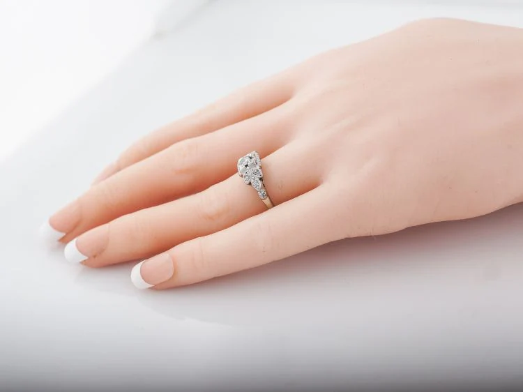 Antique Engagement Ring Art Deco .20 Old European Cut Diamond in 18k White Gold - Image 7