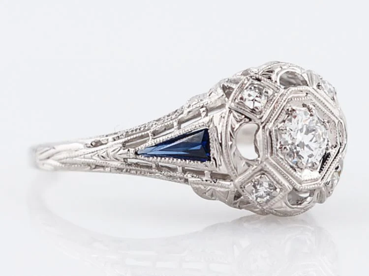 Antique Engagement Ring Art Deco .20 Transitional Cut Diamond in 18k White Gold - Image 2