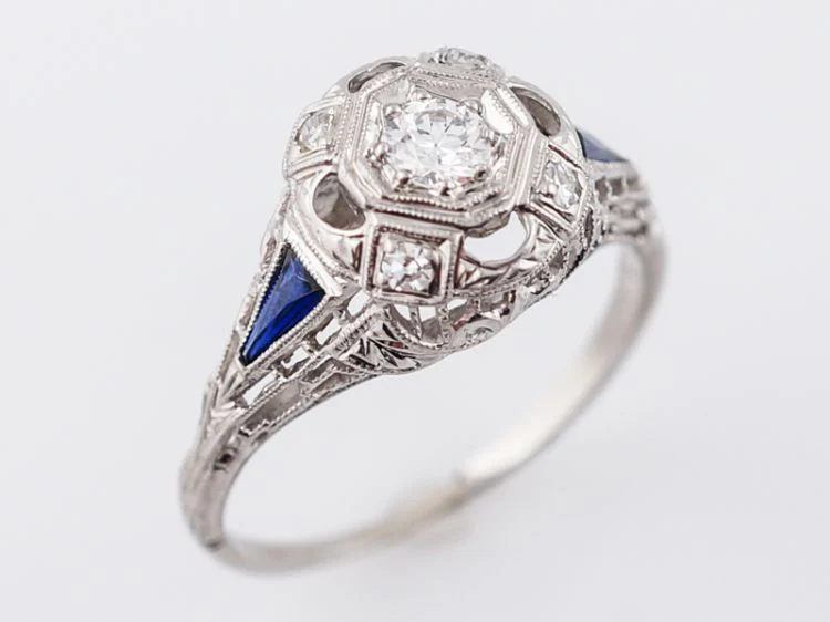 Antique Engagement Ring Art Deco .20 Transitional Cut Diamond in 18k White Gold - Image 4