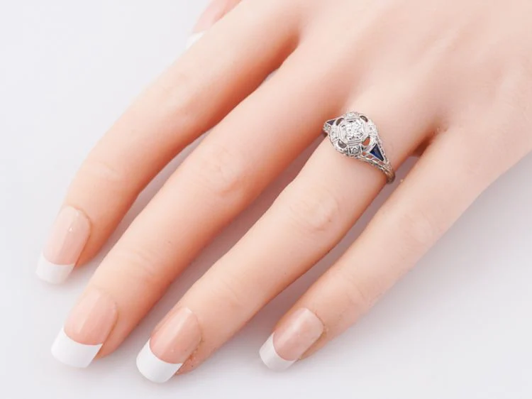 Antique Engagement Ring Art Deco .20 Transitional Cut Diamond in 18k White Gold - Image 6