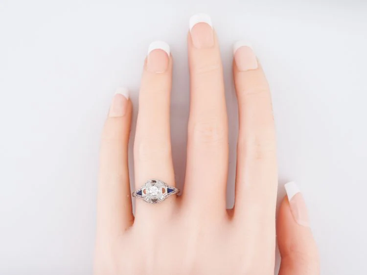 Antique Engagement Ring Art Deco .20 Transitional Cut Diamond in 18k White Gold - Image 7
