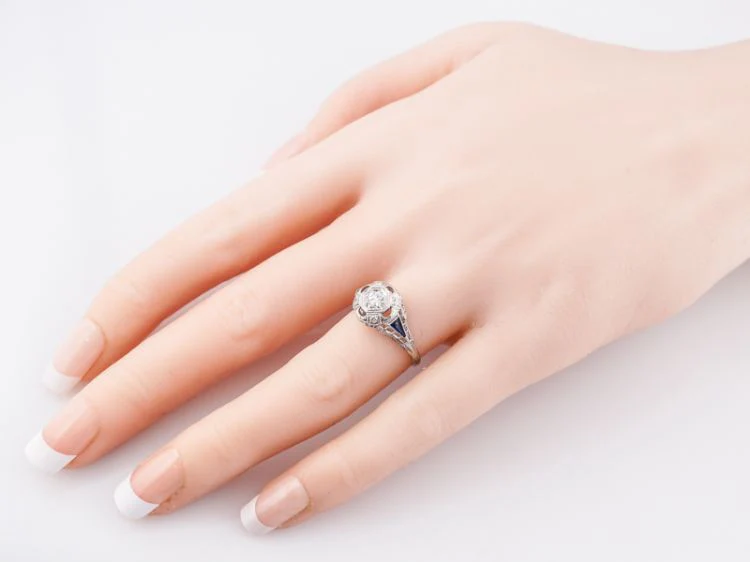 Antique Engagement Ring Art Deco .20 Transitional Cut Diamond in 18k White Gold - Image 9