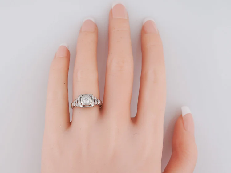Antique Engagement Ring Art Deco .22ct Old European Cut Diamond in 18k White Gold - Image 6