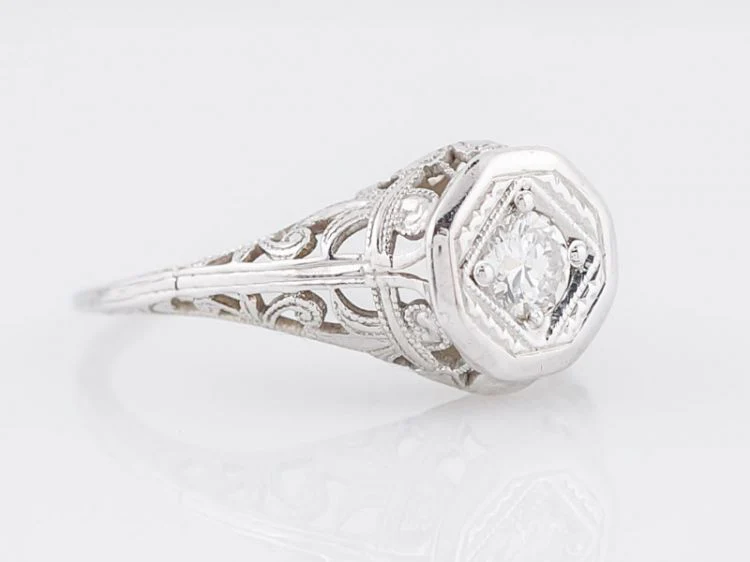 Antique Engagement Ring Art Deco .23 Old European Cut Diamond in 18k White Gold - Image 2