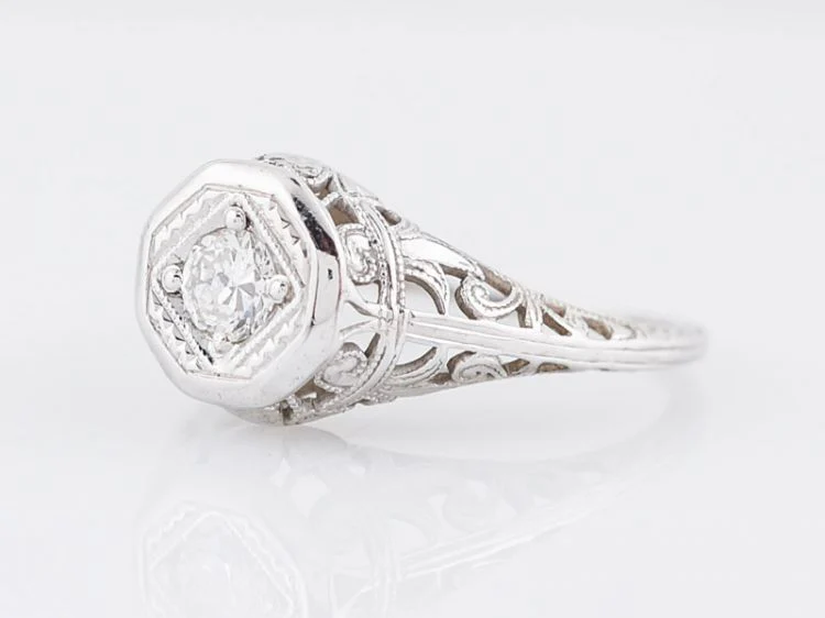 Antique Engagement Ring Art Deco .23 Old European Cut Diamond in 18k White Gold - Image 3