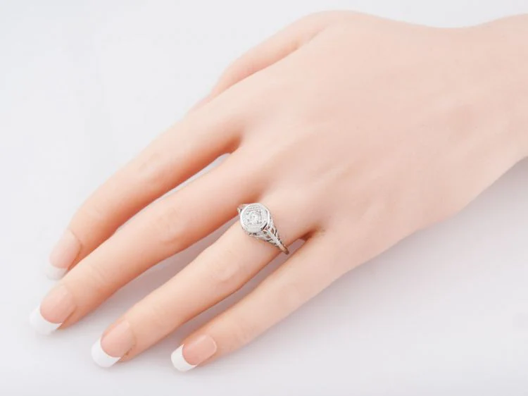 Antique Engagement Ring Art Deco .23 Old European Cut Diamond in 18k White Gold - Image 8