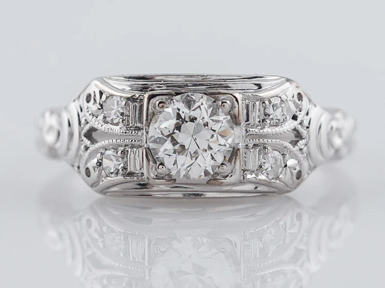 Antique Engagement Ring Art Deco .25ct Old European Cut Diamond in 18k White Gold