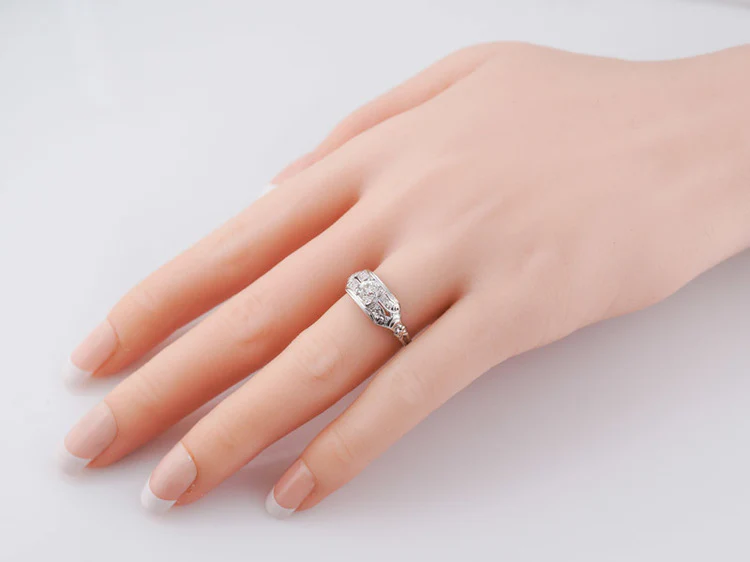 Antique Engagement Ring Art Deco .25ct Old European Cut Diamond in 18k White Gold - Image 10