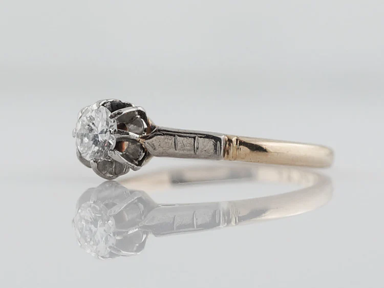 Antique Engagement Ring Art Deco .25ct Old European Cut Diamond in 18k Yellow Gold & Platinum - Image 2