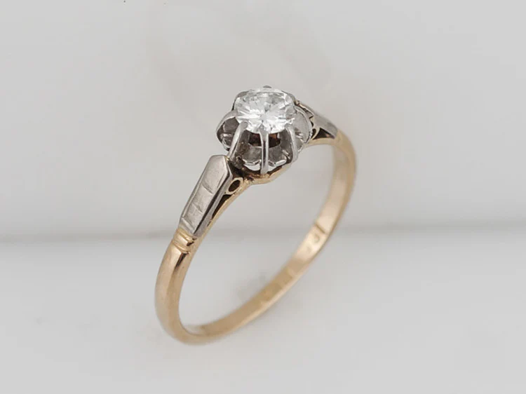 Antique Engagement Ring Art Deco .25ct Old European Cut Diamond in 18k Yellow Gold & Platinum - Image 3