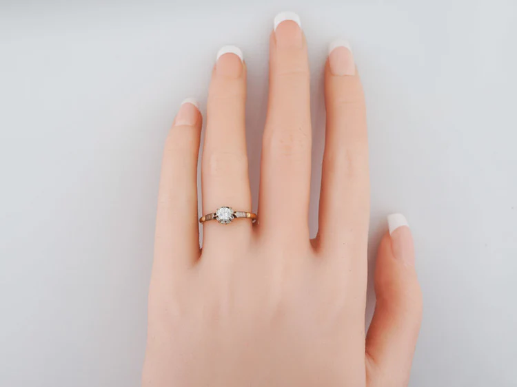 Antique Engagement Ring Art Deco .25ct Old European Cut Diamond in 18k Yellow Gold & Platinum - Image 5