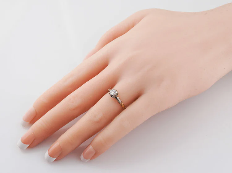 Antique Engagement Ring Art Deco .25ct Old European Cut Diamond in 18k Yellow Gold & Platinum - Image 6