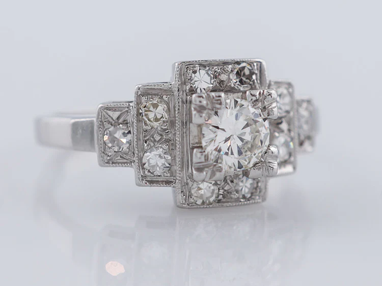 Antique Engagement Ring Art Deco .28ct Transitional Cut Diamond in Platinum - Image 2