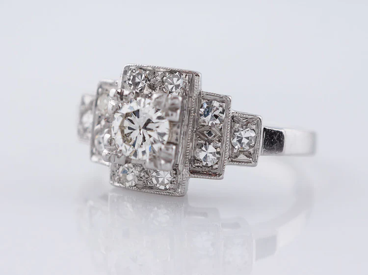 Antique Engagement Ring Art Deco .28ct Transitional Cut Diamond in Platinum - Image 3