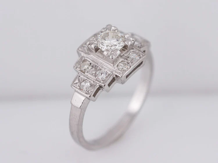 Antique Engagement Ring Art Deco .28ct Transitional Cut Diamond in Platinum - Image 5