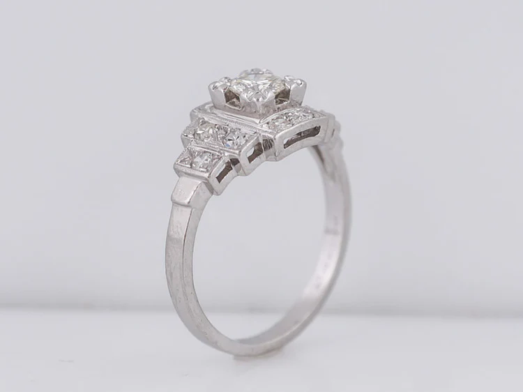 Antique Engagement Ring Art Deco .28ct Transitional Cut Diamond in Platinum - Image 6