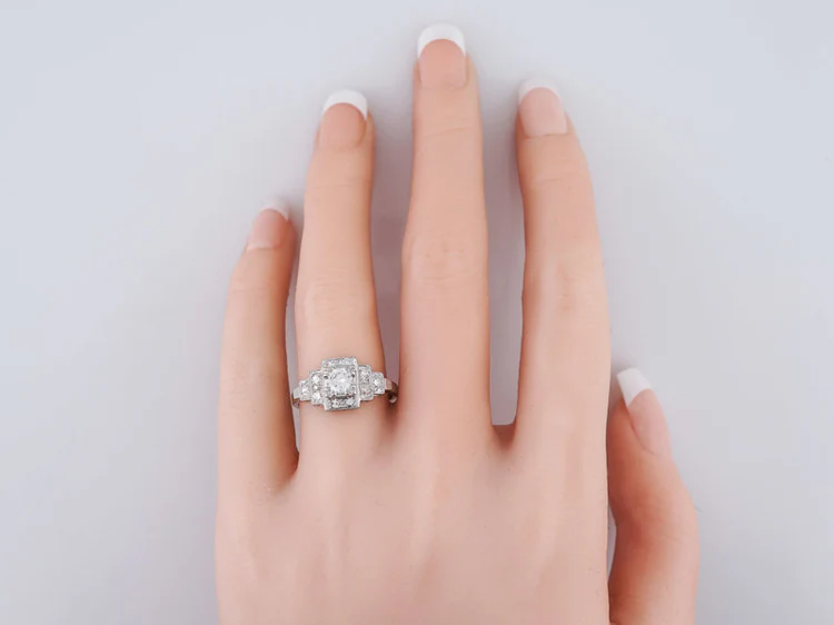 Antique Engagement Ring Art Deco .28ct Transitional Cut Diamond in Platinum - Image 8