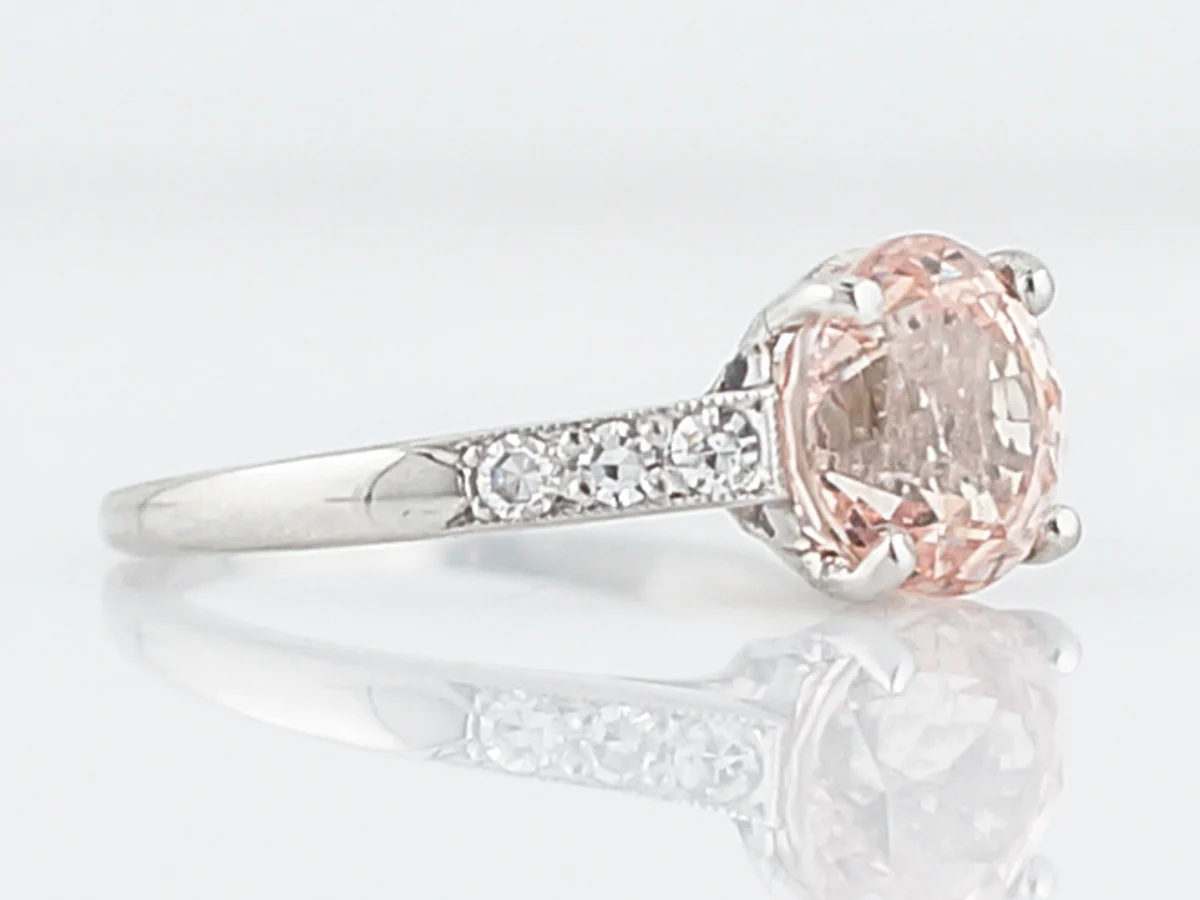 Antique Engagement Ring Art Deco 3.01 Round Cut Peach Sapphire in Platinum - Image 3
