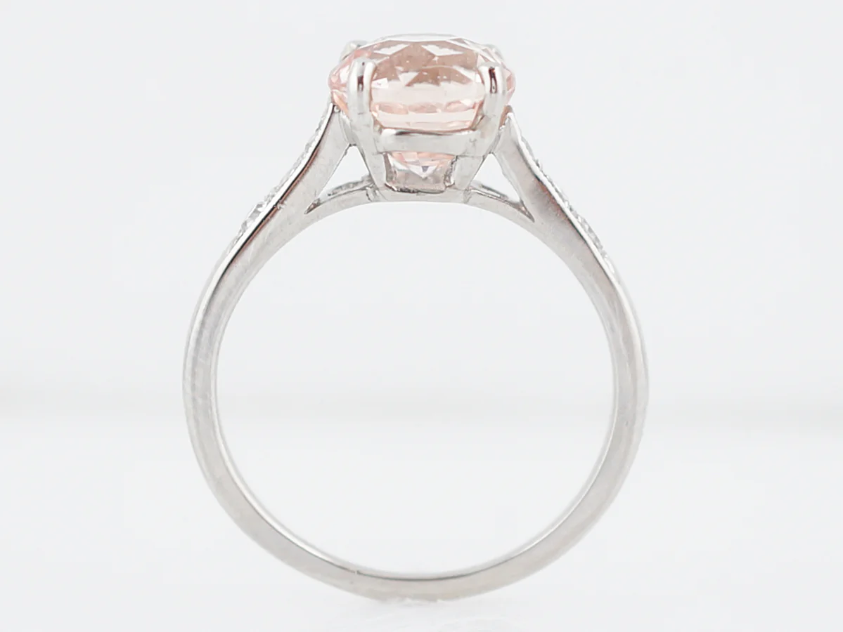 Antique Engagement Ring Art Deco 3.01 Round Cut Peach Sapphire in Platinum - Image 4