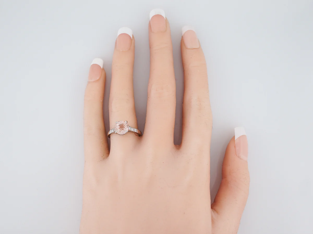Antique Engagement Ring Art Deco 3.01 Round Cut Peach Sapphire in Platinum - Image 5