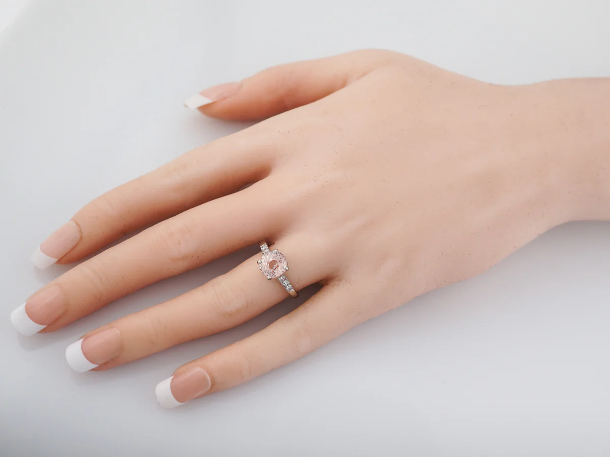 Antique Engagement Ring Art Deco 3.01 Round Cut Peach Sapphire in Platinum - Image 6