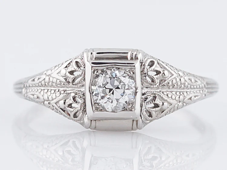 Antique Engagement Ring Art Deco .30 Old European Cut Diamond in 18k White Gold
